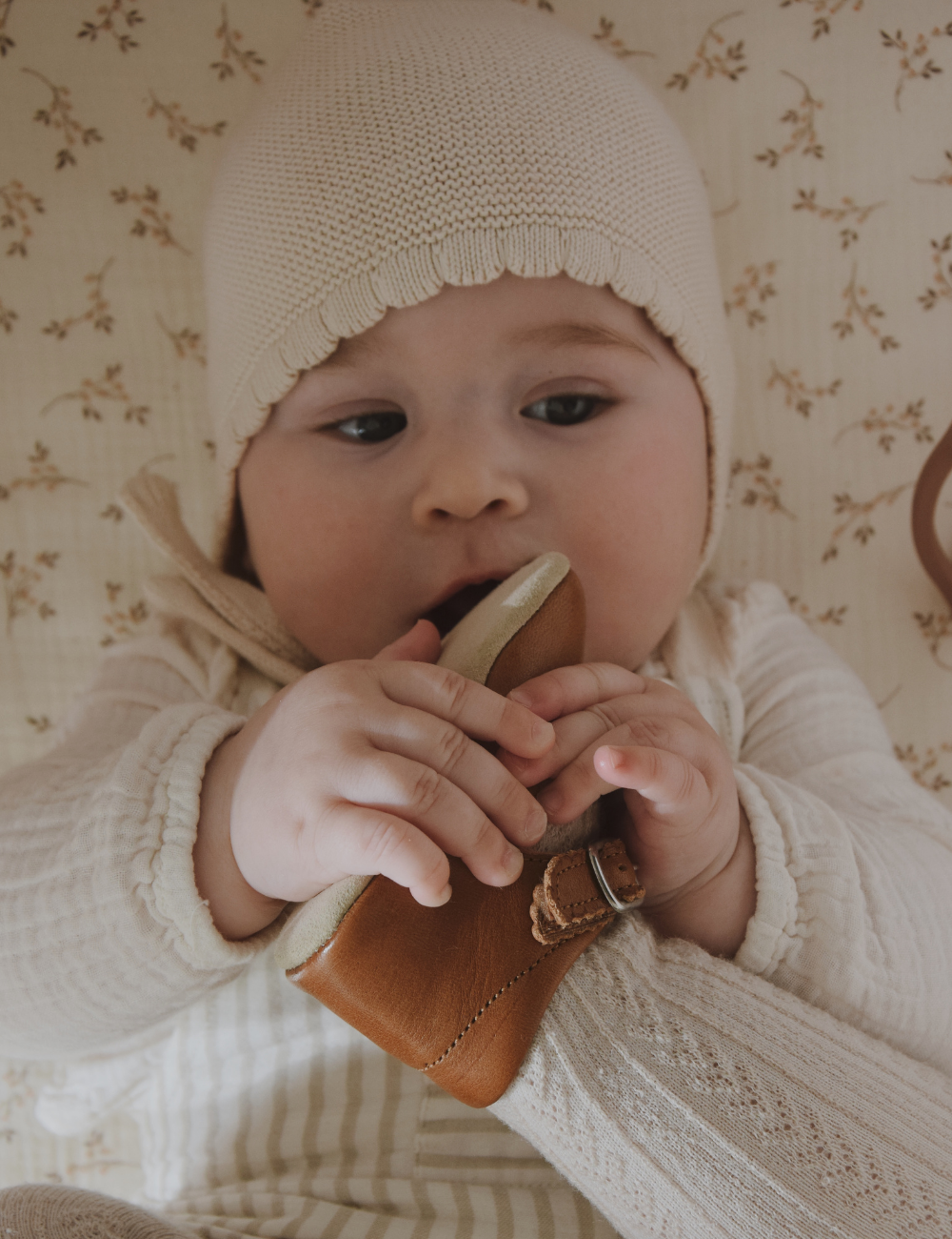 Baby Scallop T-Bar Shoes Cognac