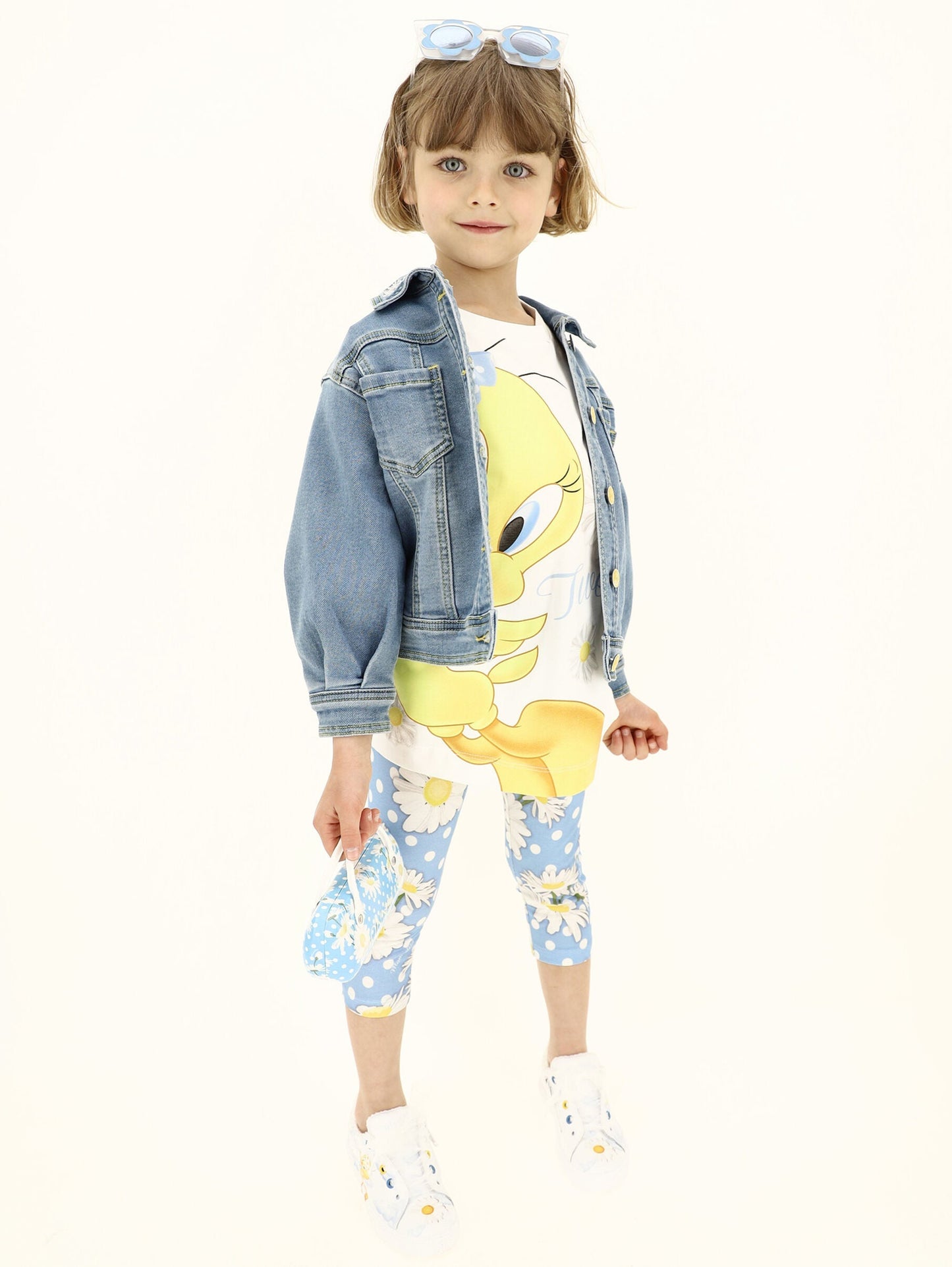 Denim Jacket with Tweety and Daisies