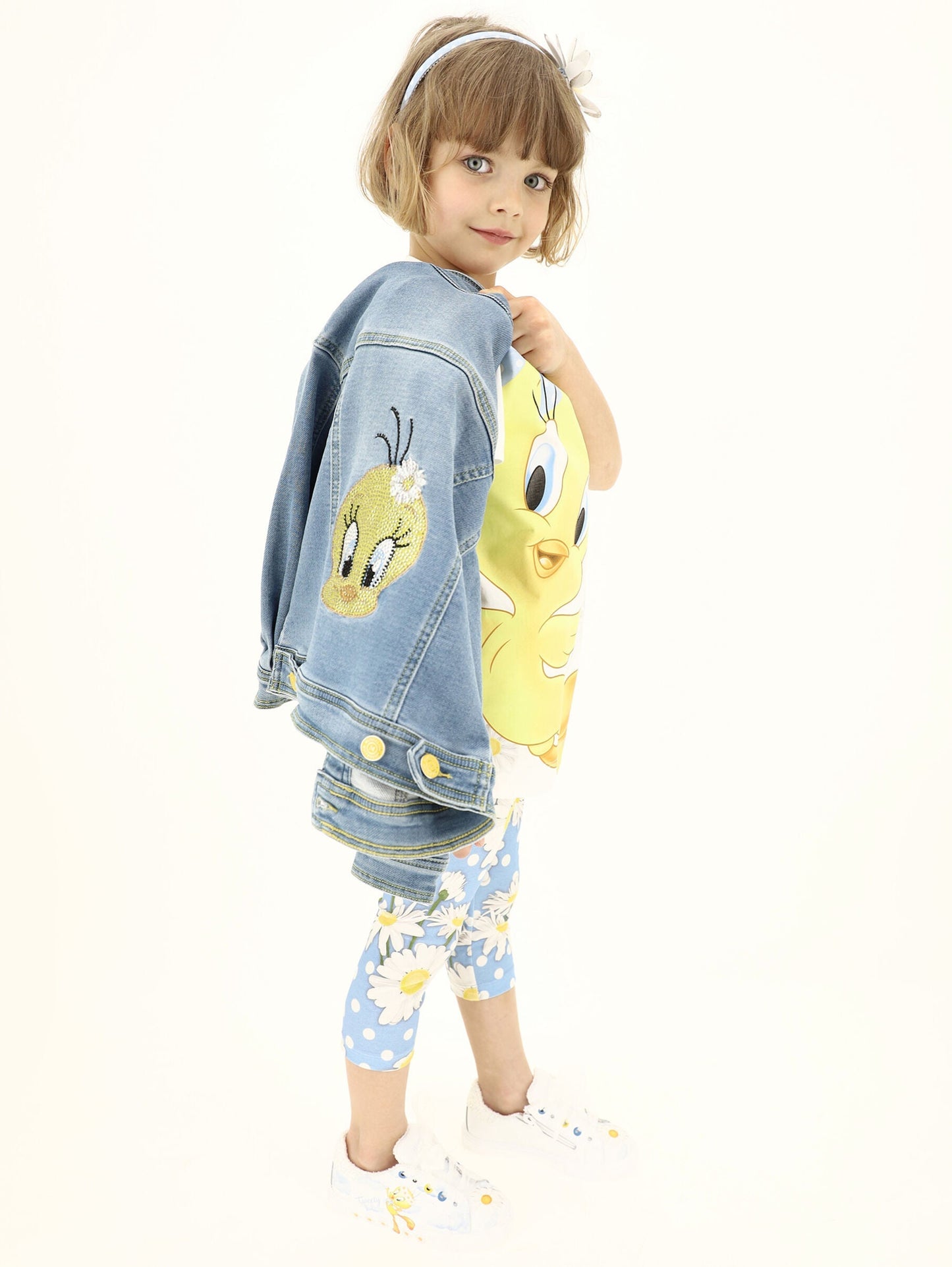 Denim Jacket with Tweety and Daisies