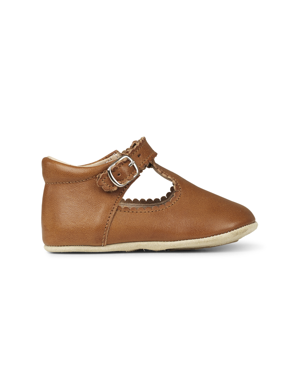 Baby Scallop T-Bar Shoes Cognac